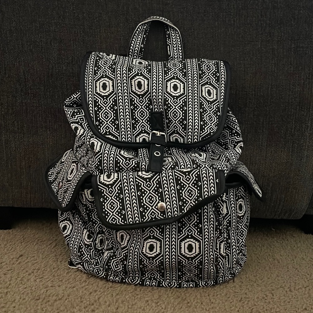 Black and white fabric backpack